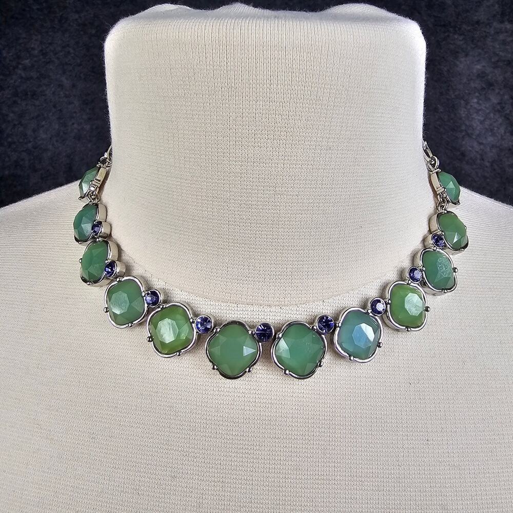 Lia Sophia THEA Statement Necklace Green Purple Silver Tone 16"-19" Adjustable